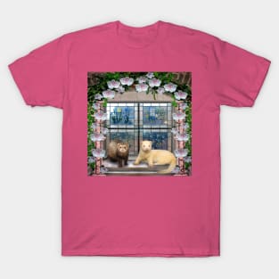 Ferrets Under the Flower Arch - Window Ferret art T-Shirt